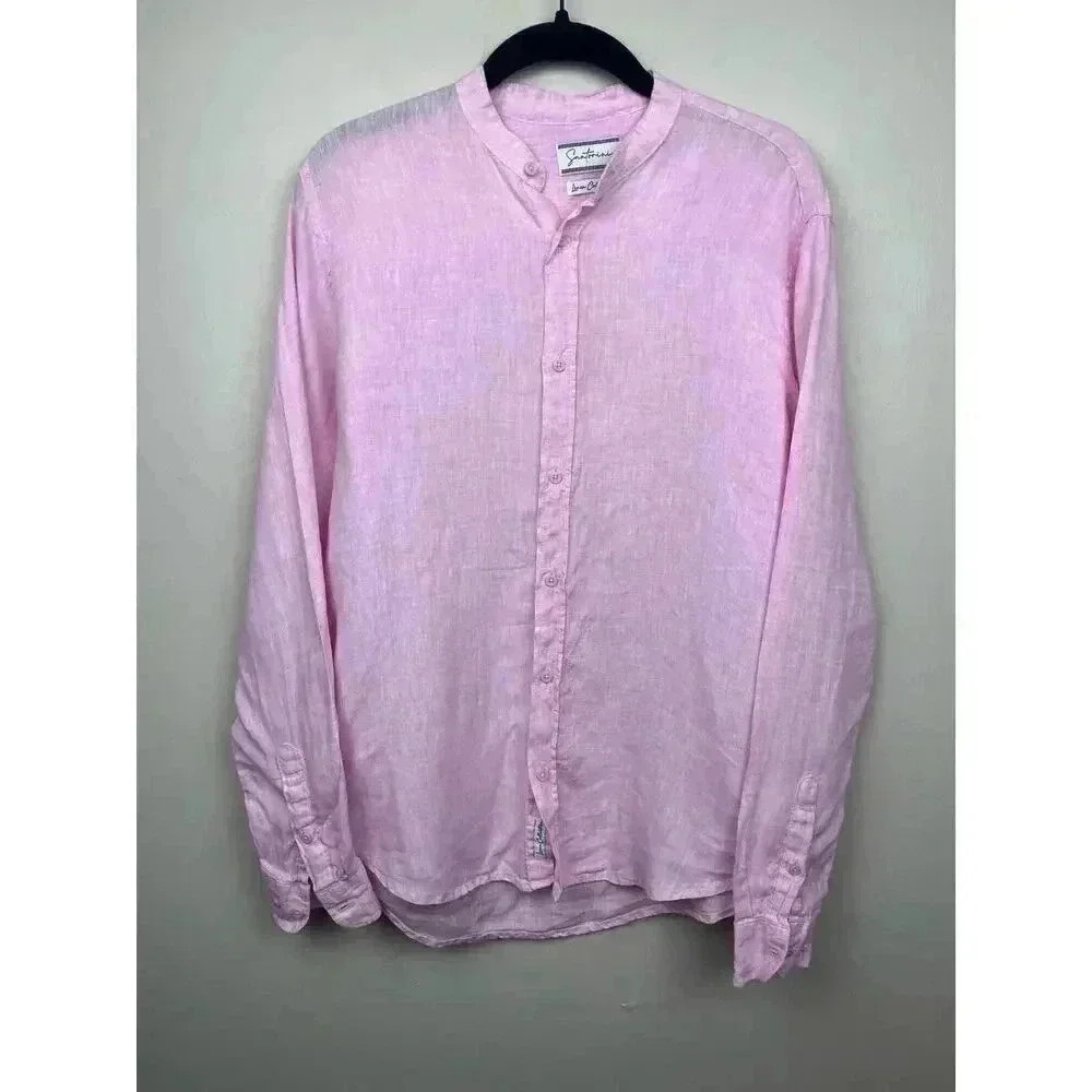 Santorini Pink Linen Button Up long Sleeve Shirt - size Small